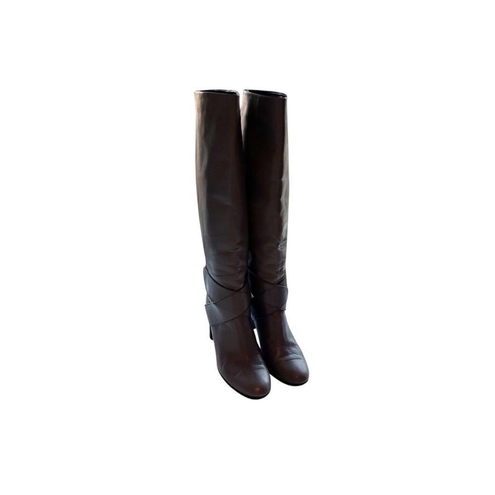 TIBI Tall Taupe Gray Brown Italy Buttery Soft Leather Boot 8 Ankle Harness Boho - Picture 6 of 12